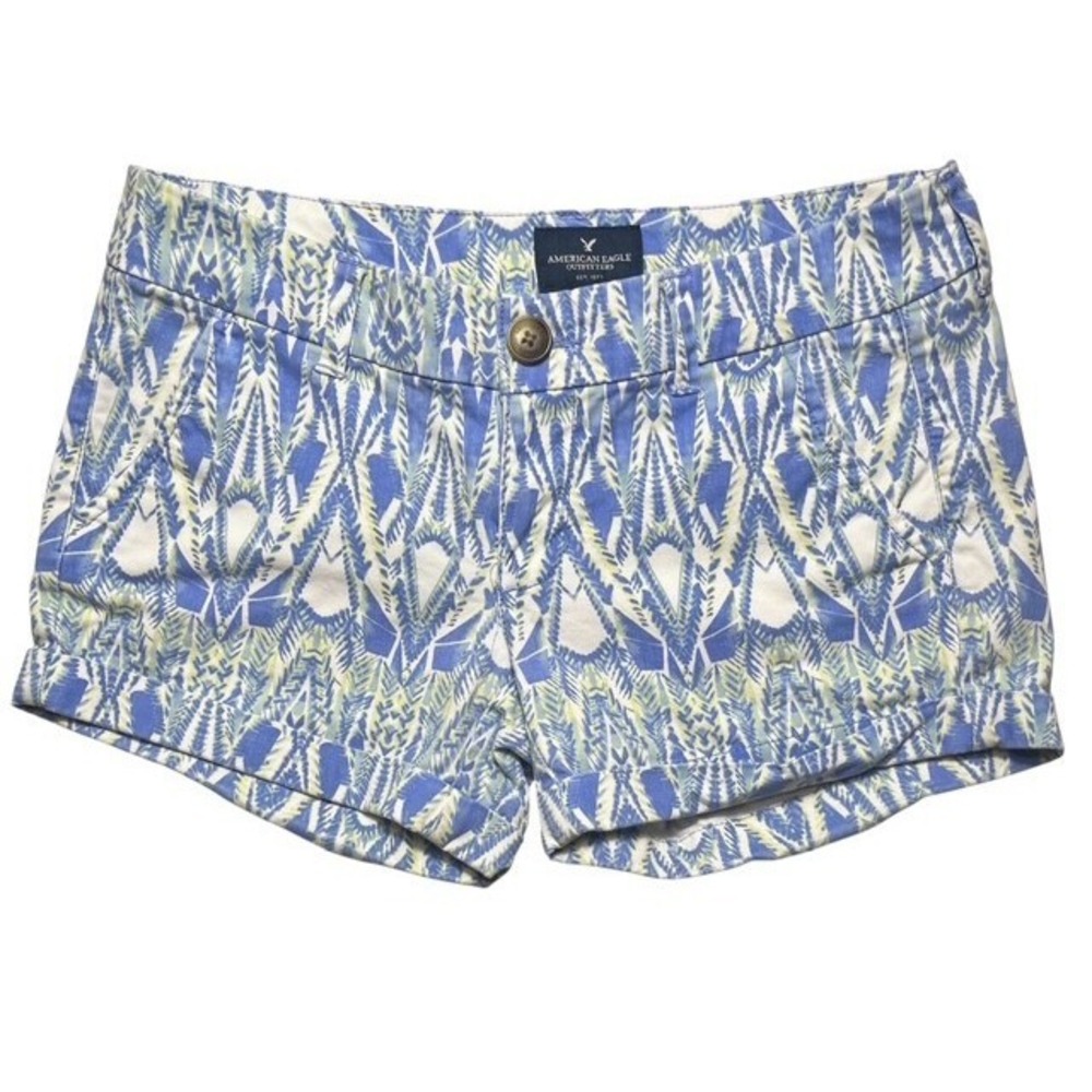 American Eagle Outfitters Womens Sz 2 Cuffed Hem Shorts Abstract Blue Chic -1677